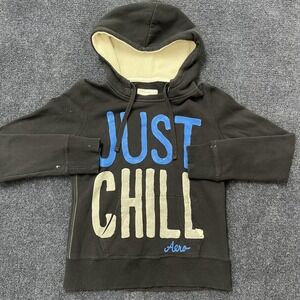 Y2K Aeropostale Hoodie Womens Medium Black Just Chill Graphic Sherpa Sweatshirt